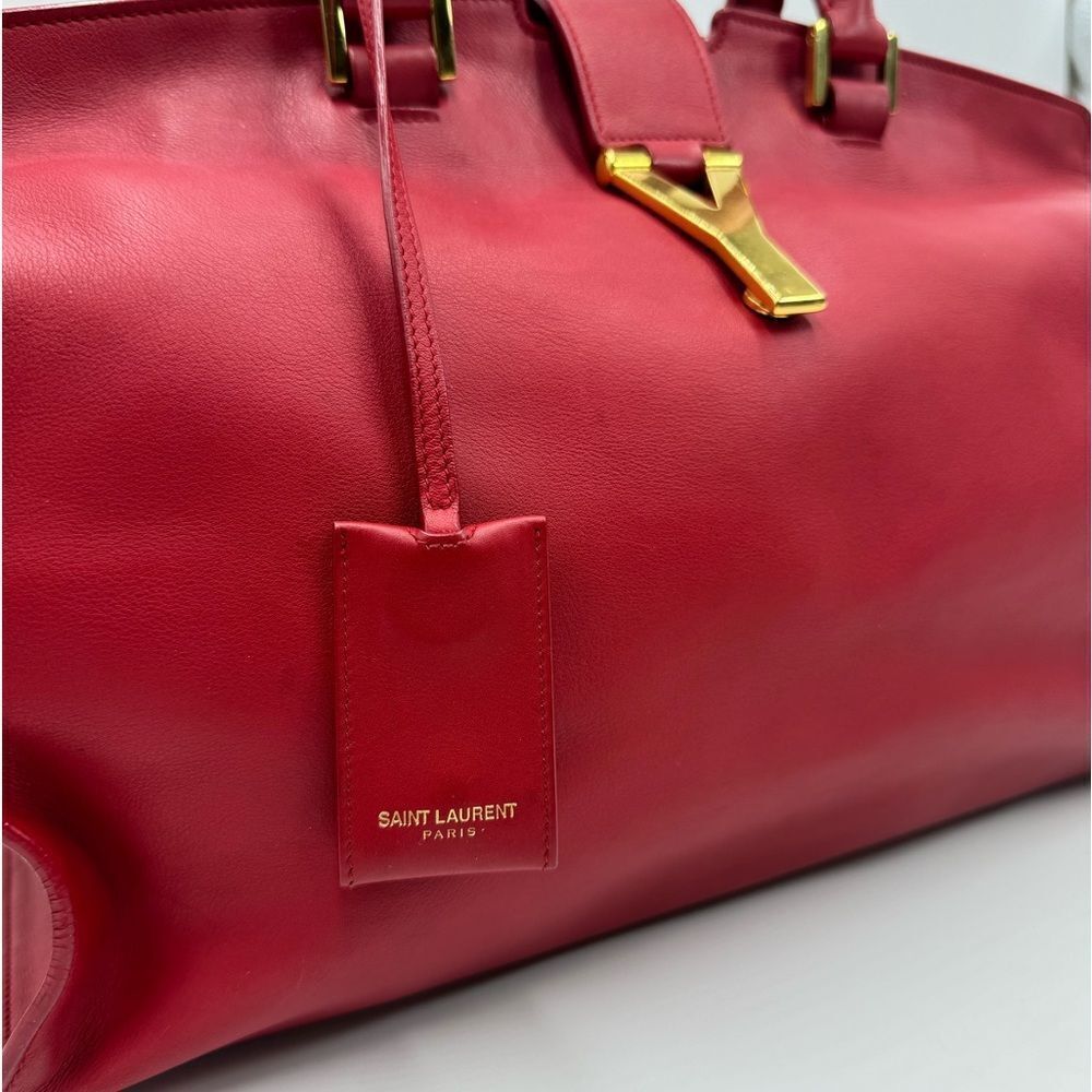 Saint Laurent Large Ligne Y Cabas Soft Red Leather Chyc Sac Tote Bag Satchel - Picture 13 of 16